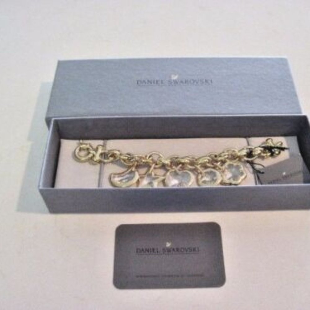 FLASH SALE Daniel Swarovski Signed Rare Moon, Sun, Heart Charm Bracelet